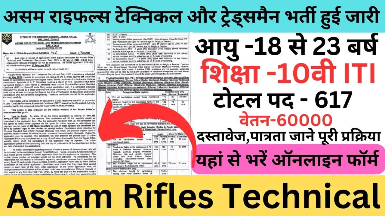 Assam Rifles Technical and Tradesman Online Form 2023: असम राइफल्स टेक्निकल और ट्रेड्समैन भर्ती हुई जारी