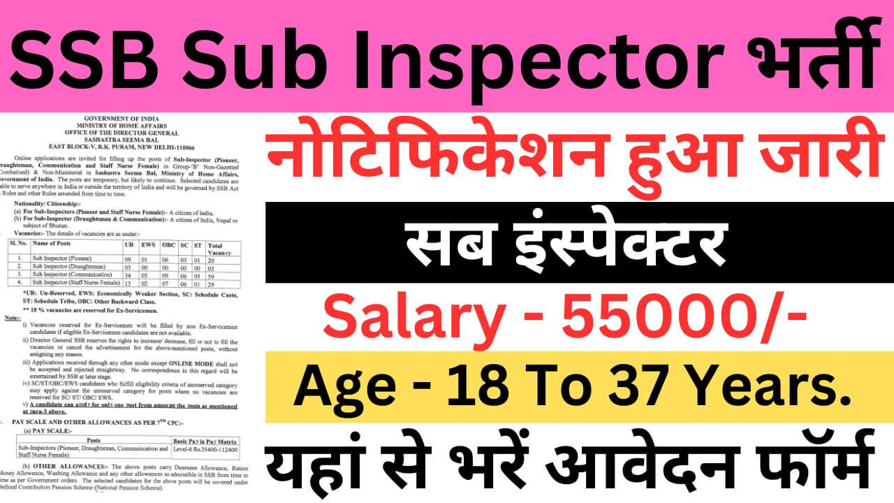 SSB Sub Inspector Recruitment 2023 | एसएसबी सब इंस्पेक्टर भर्ती यहां से जल्द आवेदन फॉर्म