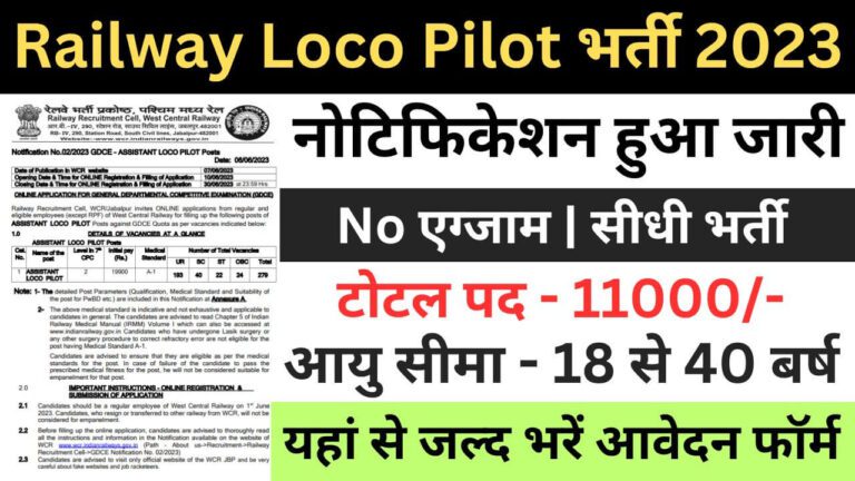 Railway Loco Pilot Recruitment 2023 | रेलवे लोको पायलट भर्ती यहां से जल्द भरें आवेदन फॉर्म