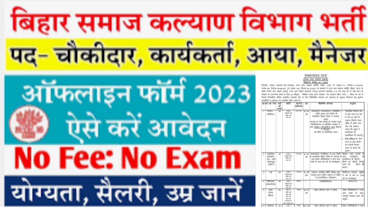 Bihar Samaj Kalyan Vibhag Recruitment 2023: बिहार समाज कल्याण विभाग भर्ती