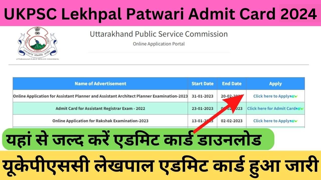 UKPSC Lekhpal Patwari Admit Card 2024: यूकेपीएससी लेखपाल एडमिट कार्ड हुआ जारी यहां से करे डाउनलोड