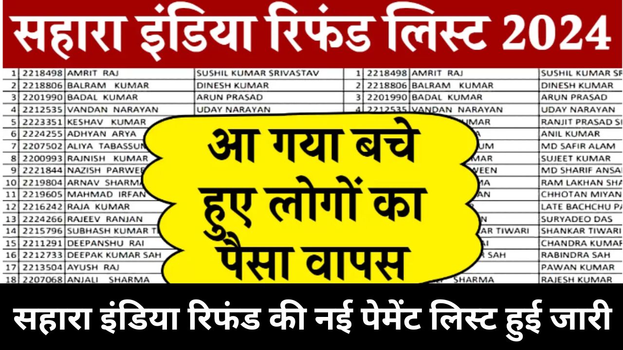 Sahara India Refund 2024 : सहारा इंडिया रिफंड की नई पेमेंट लिस्ट हुई जारी, आ गया बचे हुए लोगों का पूरा पैसा वापस जल्द चेक करें